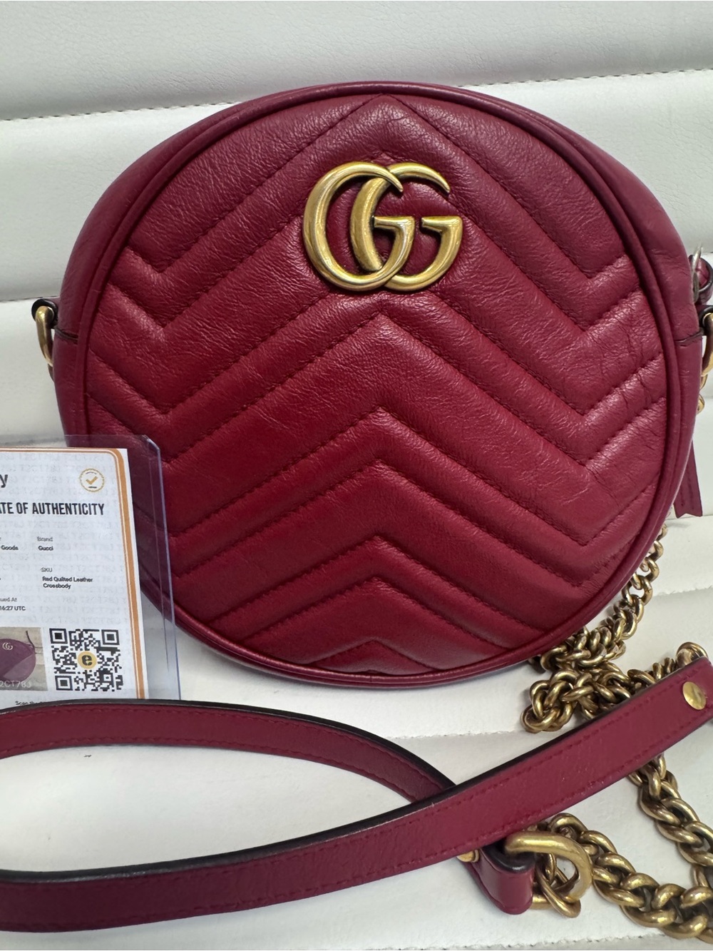 Gucci Red Round Chevron Crossbody with Gold GG